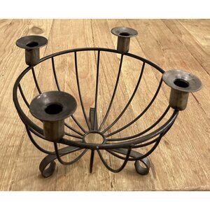 Wrought Iron Candleholder Centerpiece Bowl Metal Wire Rustic Farmhouse Table